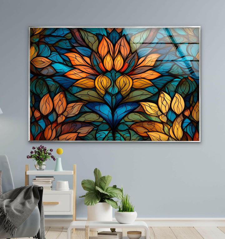 Stained Orange Flower Glass Wall Art glass photo prints, glass picture prints