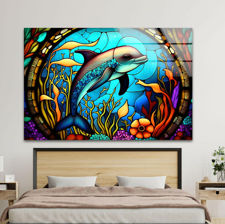 Dolphin in The Ocean Glass Wall Art Glass Printing Wall Art, Print photos on glass