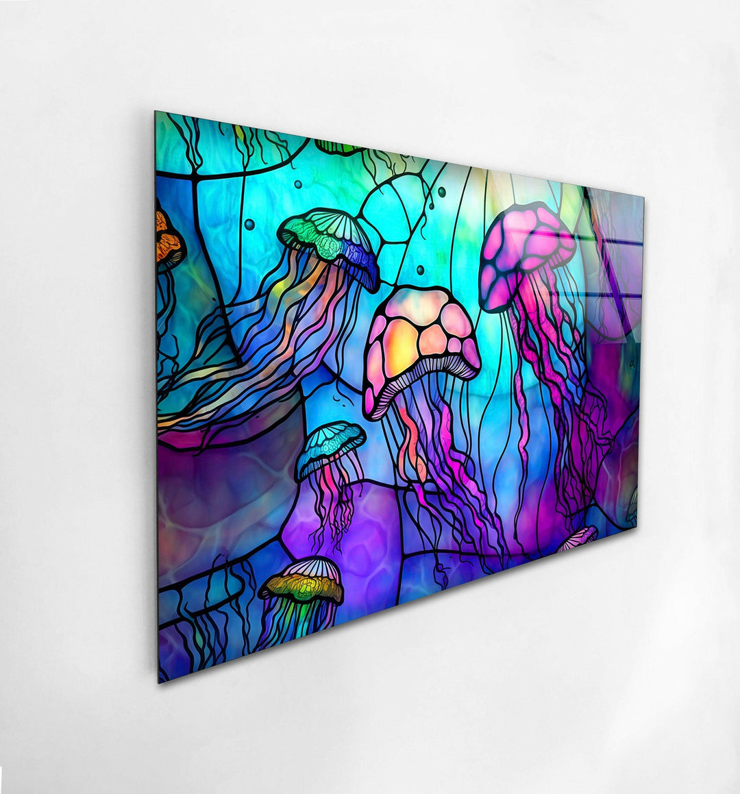 Colored Jellyfish Glass Wall Art large glass photo prints, glass wall photos
