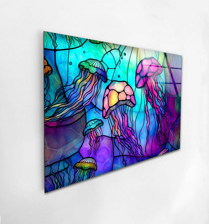 Colored Jellyfish Glass Wall Art large glass photo prints, glass wall photos