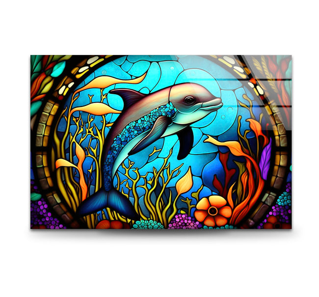 Dolphin Tempered Glass Wall Art