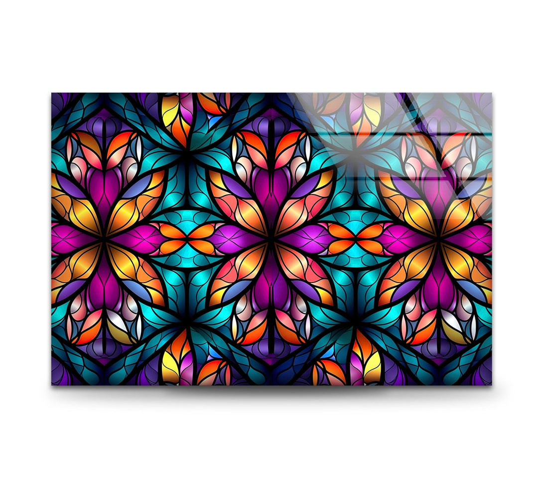 Stained Colored Flower Glass Wall Art glass wall decor, glass wall art decor