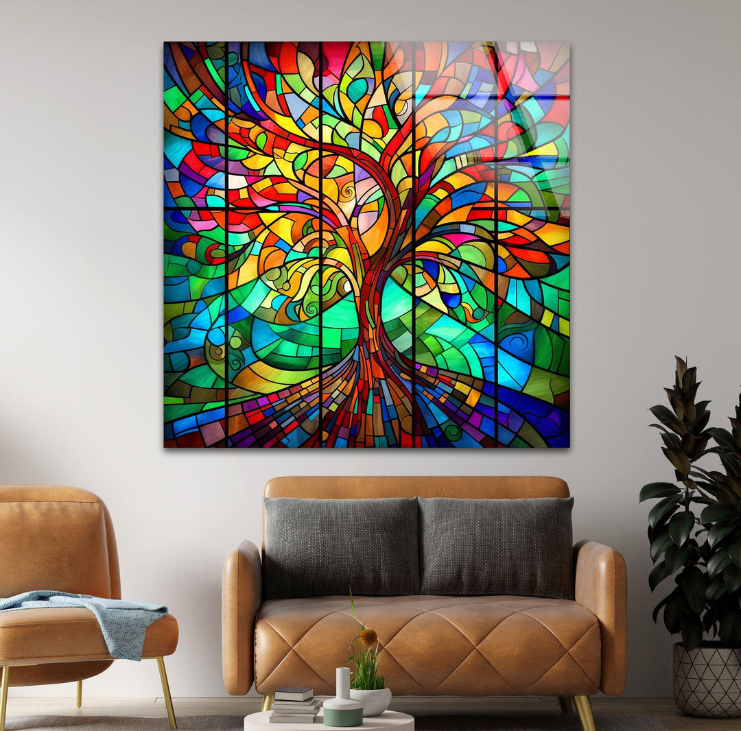 Life of Tree Multicolored Glass Wall Art art glass wall art, glass wall art pictures