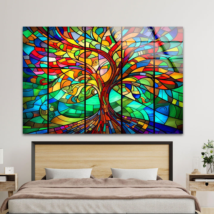 Life of Tree Multicolored Glass Wall Art Glass Printing Wall Art, Print photos on glass