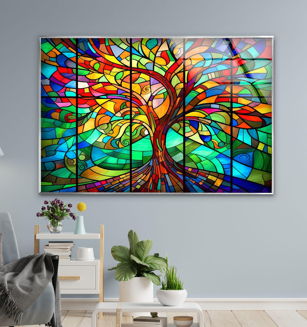 Life of Tree Multicolored Glass Wall Art glass photo prints, glass picture prints