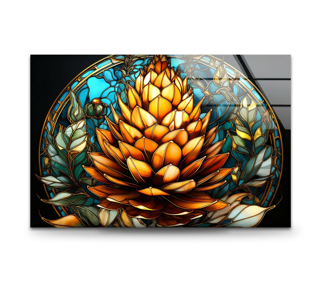 Stained Pine Cone Glass Wall Art print on glass, glass printed photos