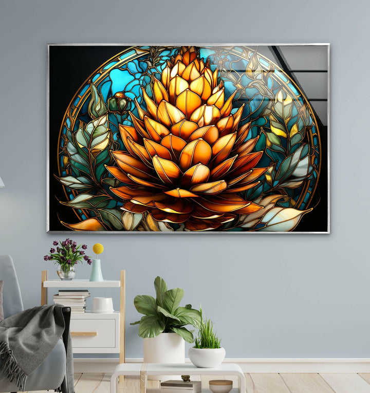 Stained Pine Cone Glass Wall Art custom glass photo prints, large glass prints