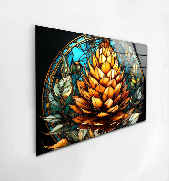 Stained Pine Cone Glass Wall Art custom glass pictures, glass art prints