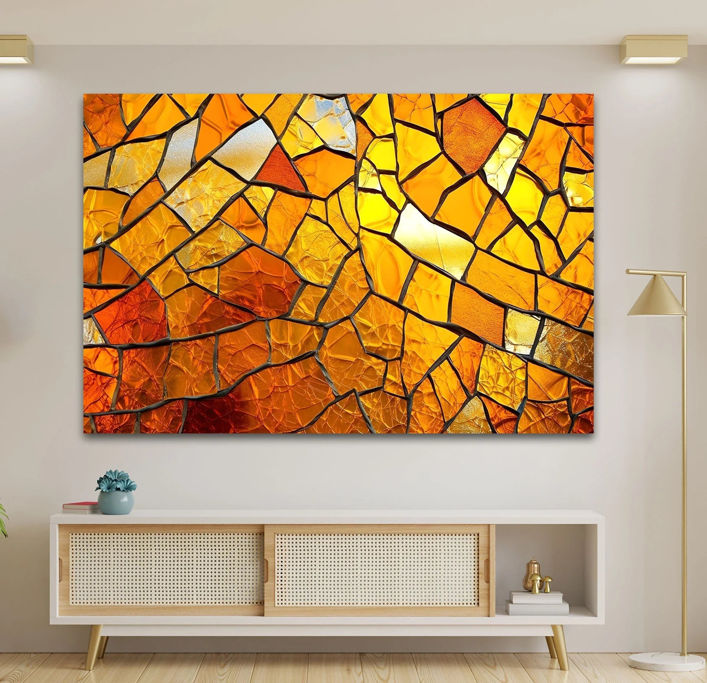 Stained Orange Cracked Stained Glass Art – Glass Wall Art