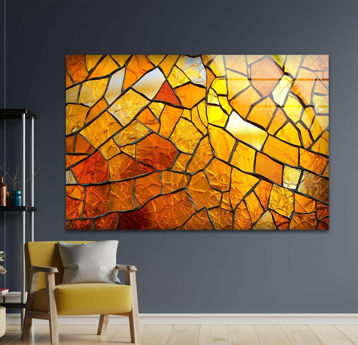 Stained Orange Cracked Glass Wall Art picture on glass wall art, photos printed on glass