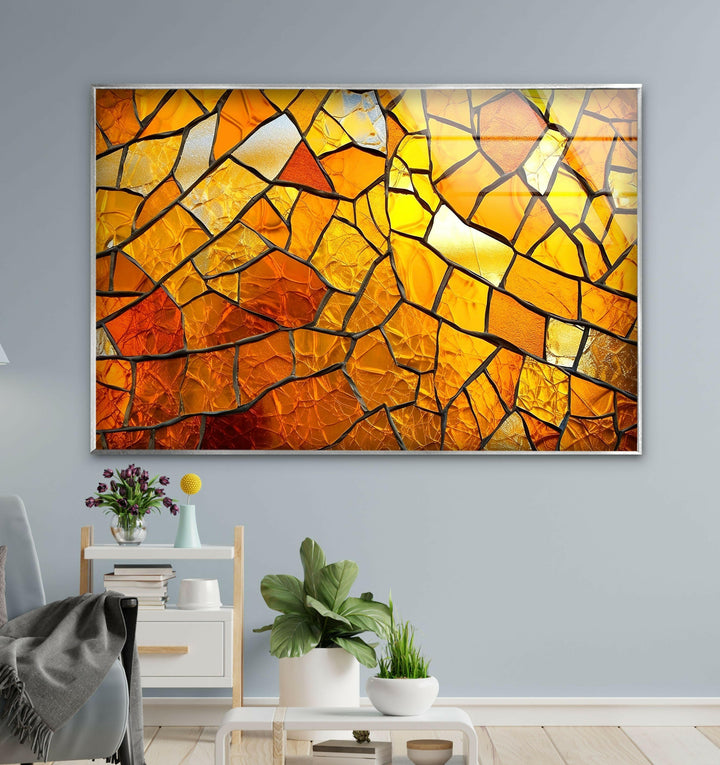 Stained Orange Cracked Glass Wall Art photo print on glass, prints on glass wall art