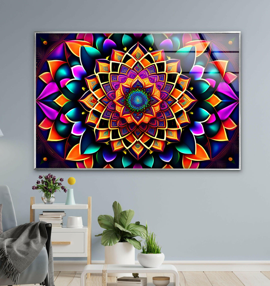 Colorful Mandala Glass Wall Art glass wall decor, glass wall art decor