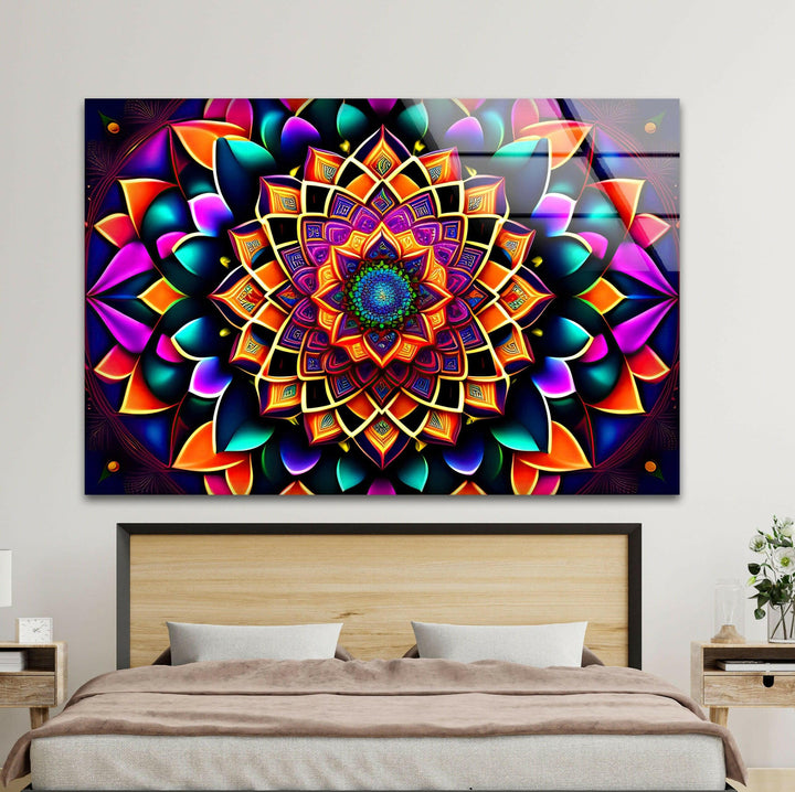 Colorful Mandala Glass Wall Art glass pictures for Wall, glass prints wall art