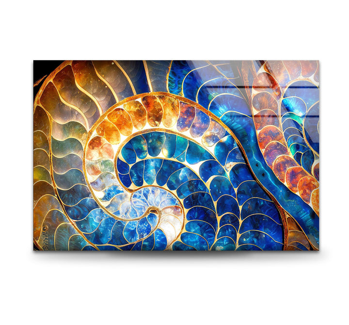 Blue & Orange Shell Glass Wall Art art glass wall art, glass wall art pictures