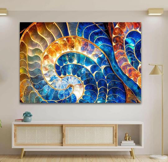 Blue & Orange Shell Glass Wall Art stained glass wall art, stained glass wall decor