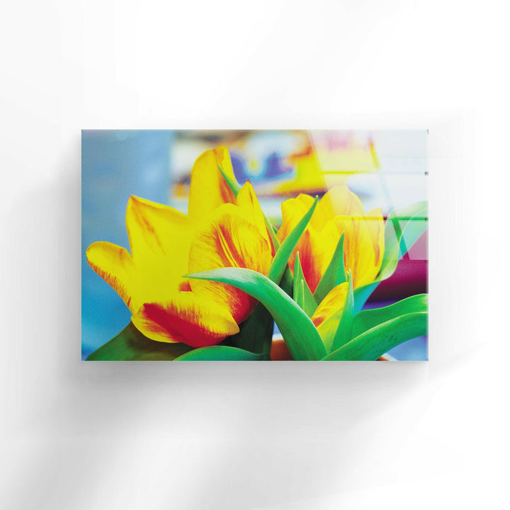 Yellow Tulips Glass Wall Art, stained glass wall art, stained glass wall decor