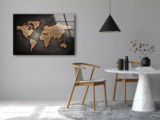 Space Wall Art featuring a world map glass wall art a glossy horizontal print picture and classic wall decor