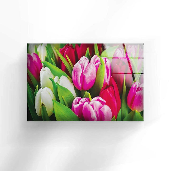 Colorful Tulips Glass Wall Art, stained glass wall art, stained glass wall decor