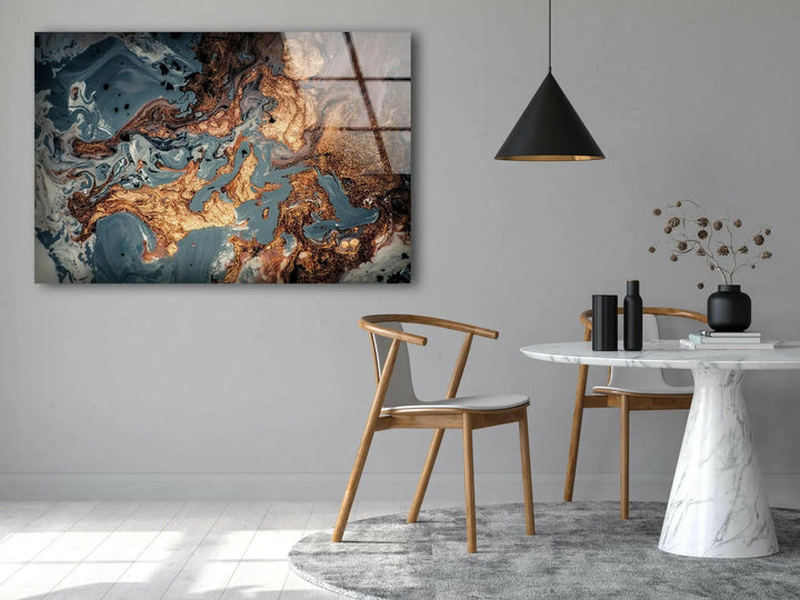 Golden Swirl Alcohol ink Abstract Glass Wall Art