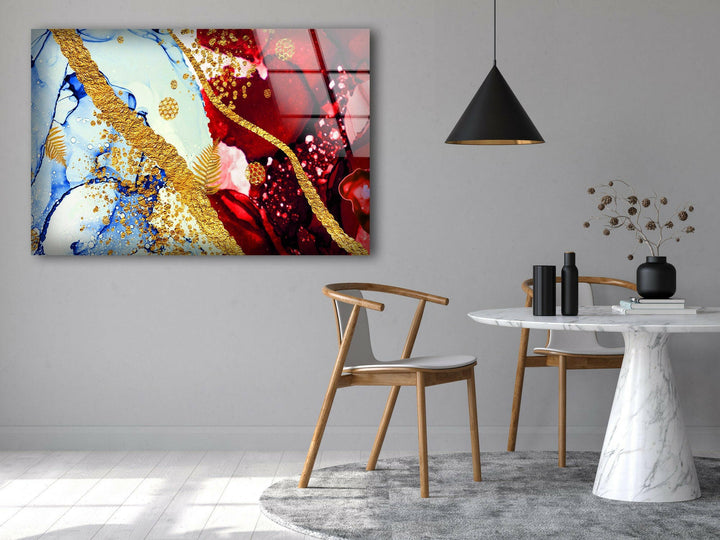 Red and Gold Alcohol ink Stunning Abstract Glass Art Paintings