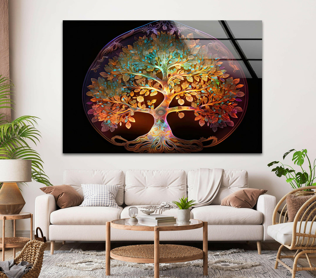 Life Of Tree Round Glass Wall Art, glass wall decor, glass wall art decor