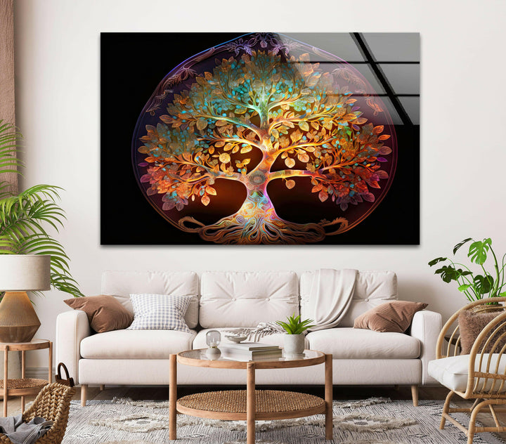 Life Of Tree Round Glass Wall Art, glass wall decor, glass wall art decor