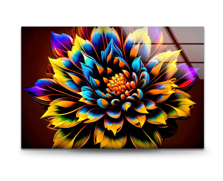 Multicolored Dahlia Flower Glass Wall Art, custom glass photo prints, large glass prints