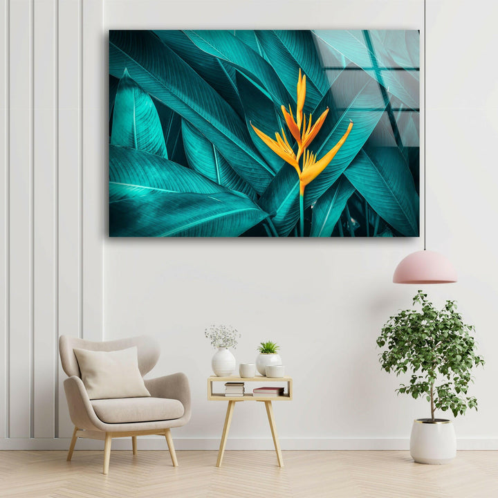 Paradiesvogelblumen-Wandkunst aus Glas