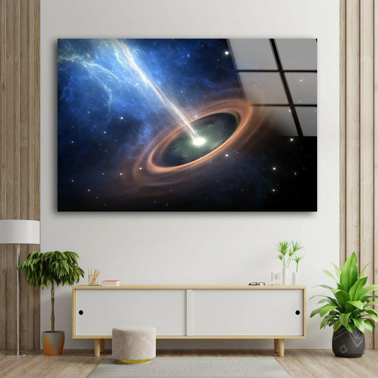 Space Wall Art is a black holes glass wall art with starry cosmic motif and glass finish perfect as tempered glass wall art and glass art paintings