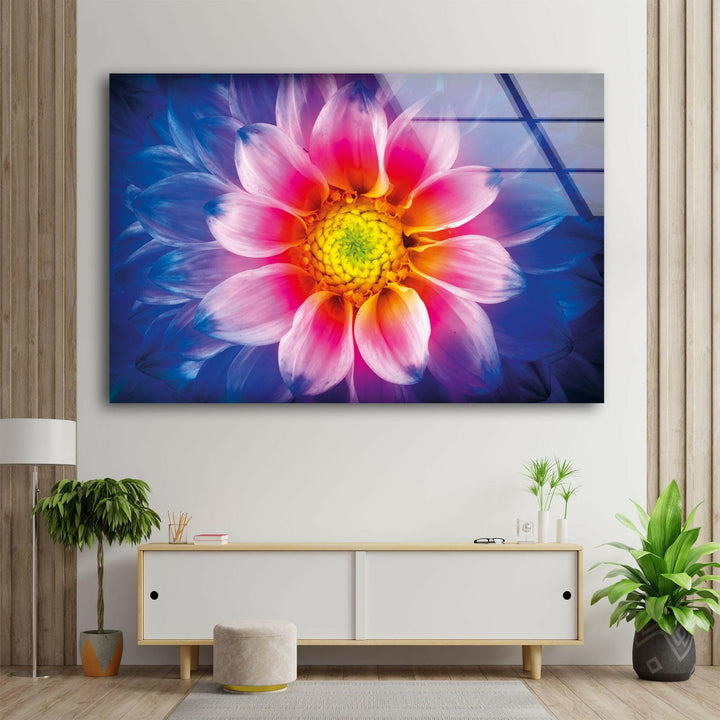 Colorful Chrysanthemum Flower Glass Wall Art, glass wall decor, glass wall art decor