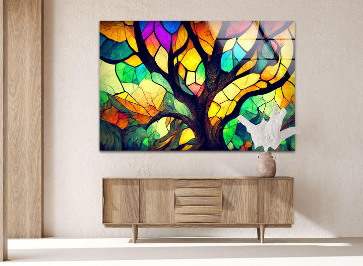 Stained Glass Window Tree Glass Wall Art, custom glass photo prints, large glass prints