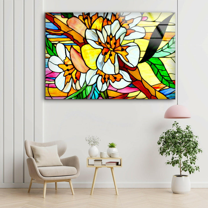 Floral Stained-Glass Window Glass Wall Art, stained glass wall art, stained glass wall decor
