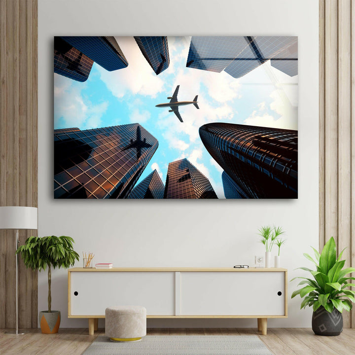 City Photo and Plane Glass Wall Art, glass art painting, glass art for the Wall