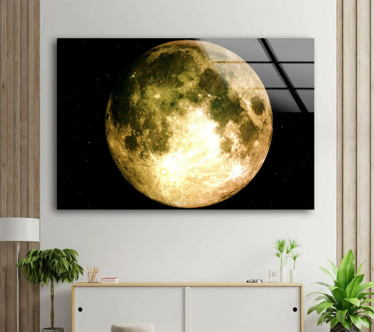Space Wall Art with full moon and stars is glass wall art from myphotostation for space prints plus vivid glass photo prints on a white wall