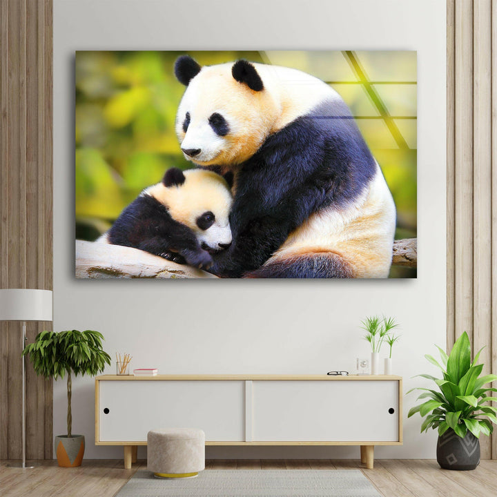 Panda Family Glass Wall Art Glass Printing Wall Art, Print photos on glass
