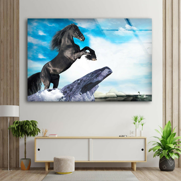 Prancing Horse Glass Wall Art custom glass pictures, glass art prints