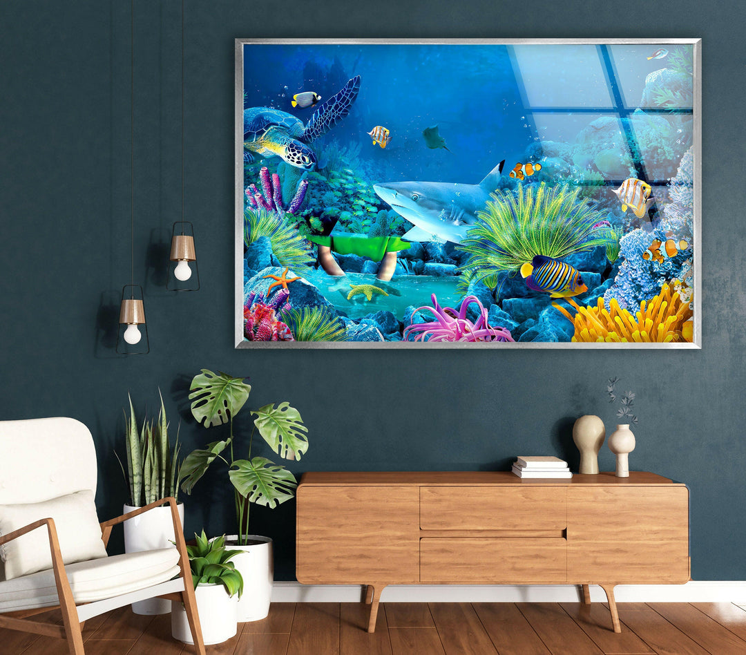 Tropical Aquarium Glass Wall Art picture on glass wall art, photos printed on glass