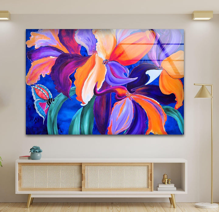Iris Abstract Painting Glass Wall Art, custom glass photo prints, large glass prints
