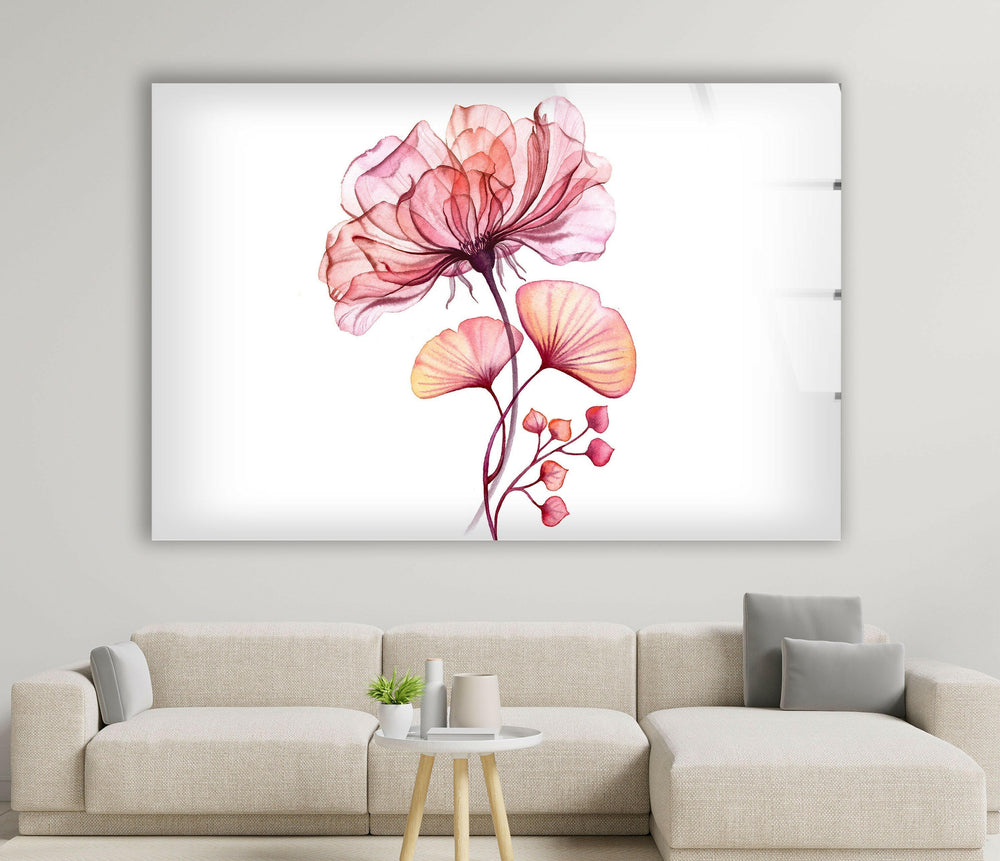 Watercolor Pink Floral Glass Wall Art, glass wall decor, glass wall art decor