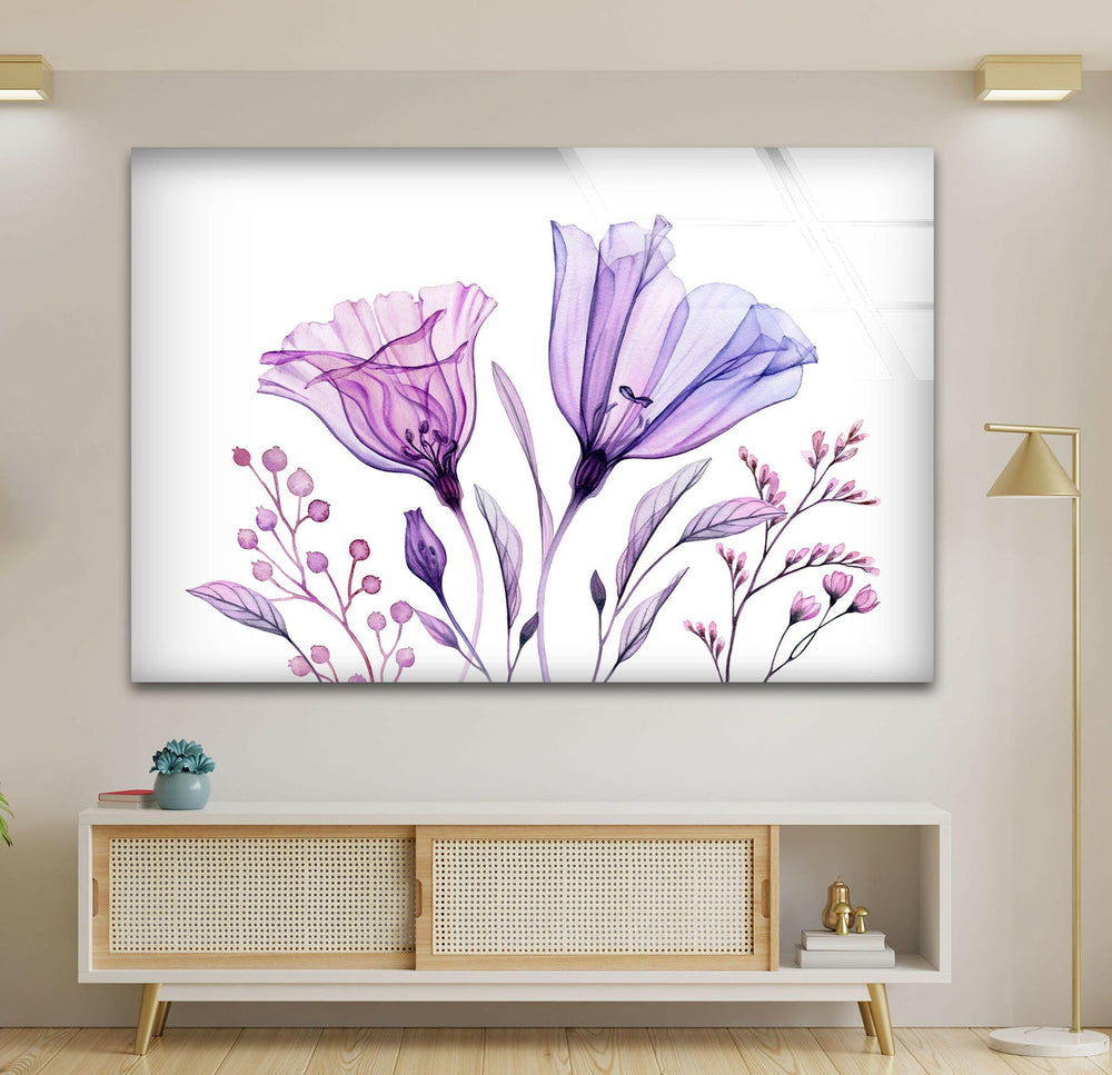Watercolor Lisianthus Bouquet Glass Wall Art, picture on glass wall art, photos printed on glass