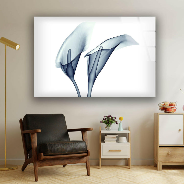 Blue Calla Lilies Glass Wall Art, custom glass photo prints, large glass prints