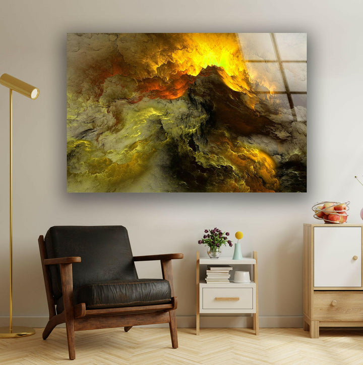 Grey Yellow Clouds Abstract Glass Artwork for Modern Decor