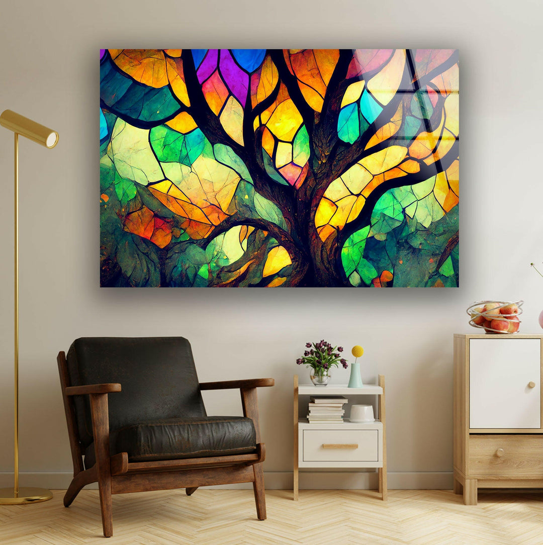 Stained Tree of Life Decor Glass Wall Art print picture on glass, Tempered Glass Wall Art