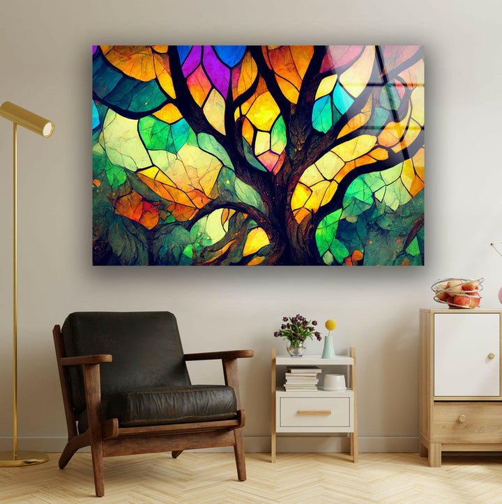 Stained Tree of Life Decor Glass Wall Art print picture on glass, Tempered Glass Wall Art
