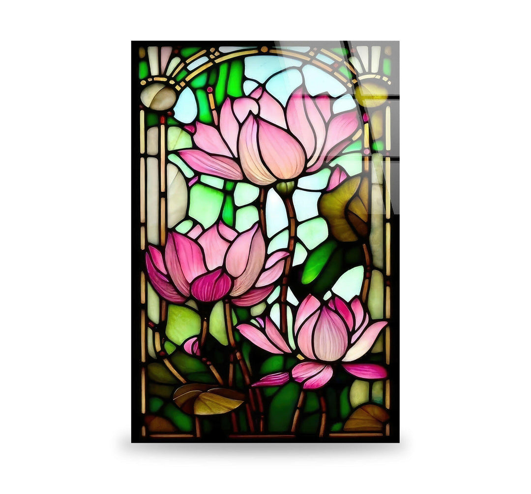Stained Glass Pink Water Lily Glass Wall Art, stained glass wall art, stained glass wall decor