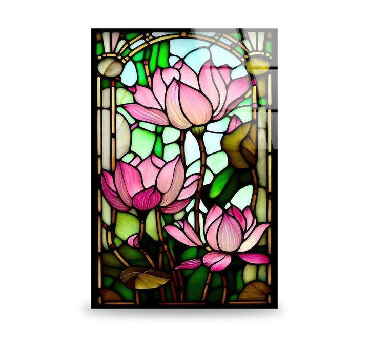 Stained Glass Pink Water Lily Glass Wall Art, stained glass wall art, stained glass wall decor