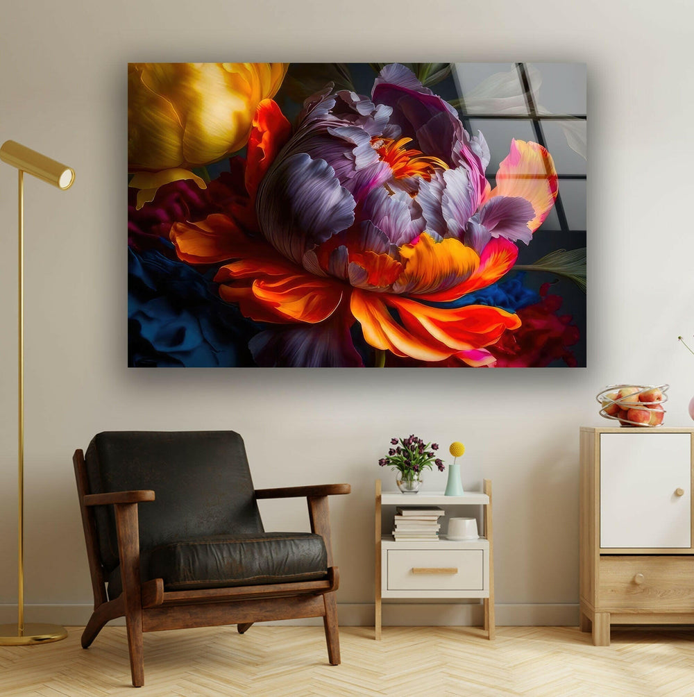 Watercolour Colorful Peony Flower Glass Wall Art, picture on glass wall art, photos printed on glass