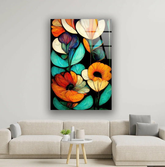 Art Nouveau Flowers Glass Wall Art, glass wall decor, glass wall art decor
