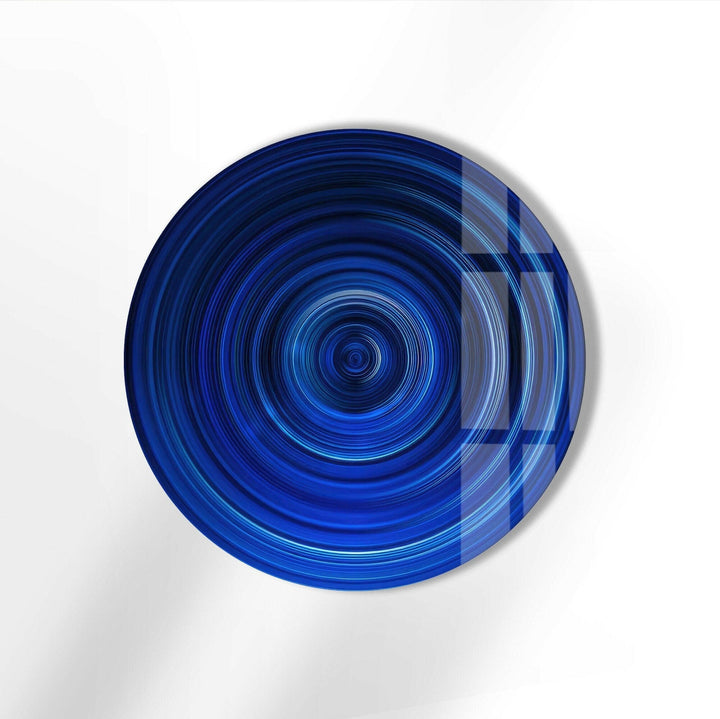 Modern Blue Lines Round Glass Wall Art