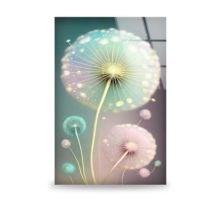 Delicate Pastel Colors Dandelion Glass Wall Art, glass art painting, glass art for the Wall